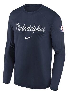 Nike Kids Dry Fit Navy Philadelphia 76ers Long Sleeve Top